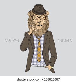 fashion illustration of lion dressed up in office style 