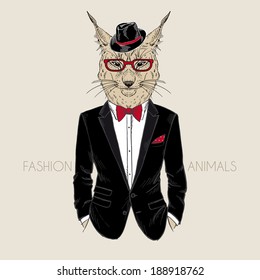 fashion illustration of lynx dressed up in tuxedo