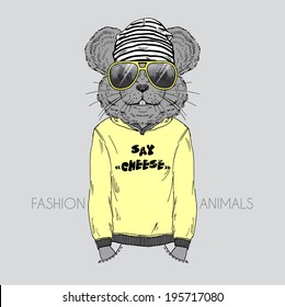 fashion illustration of mouse dressed up in city urban style