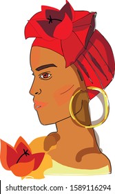 fashion illustration portrait of african woman with cuban headwrap