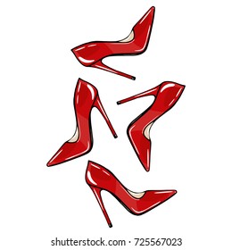 Fashion illustration red Shoes. Vector.