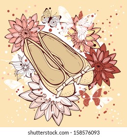 Fashion illustration of shoes and beauty of flowers 
