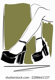 fashion, illustration, shoes drawn vector illustration , green	