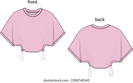 
fashion illustration of short women's knit top with shirred stoppers