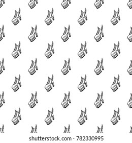 Fashion illustration. Stylized women's shoes on a high platform. vector seamless pattern with shoes on white background