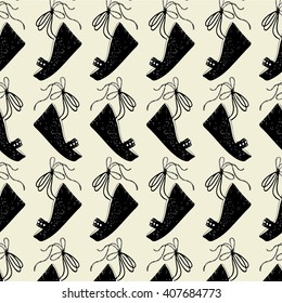 Fashion illustration of summer shoes on a beige background. Seamless pattern vector.