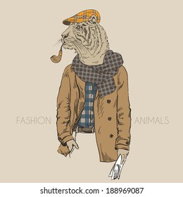 fashion illustration tiger dressed up in retro style