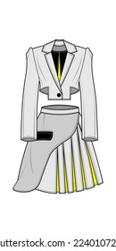 Fashion illustration  vector design jacket  blazer  blouse  pants  crop  top  bottom  suit  one set  front  back  full zipper  pocket 