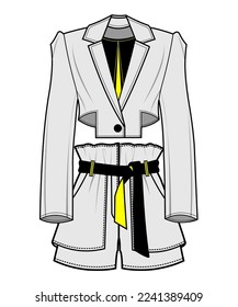 Fashion illustration  vector design jacket  dress  blazer  blouse  pants  crop  top  bottom  suit  one set  front  back  full zipper  pocket 