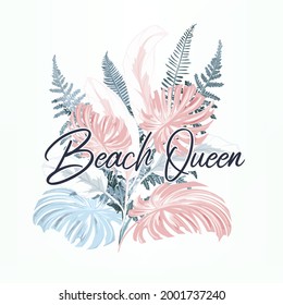 Fashion illustration vector palm leaves, beach queen print