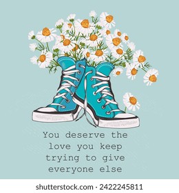 Ilustración de moda sneakers vectoriales con la impresión de prendas de flores