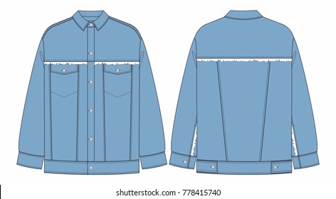 Fashion illustration vector. Women outwear/jeans jacket. Technical drawing