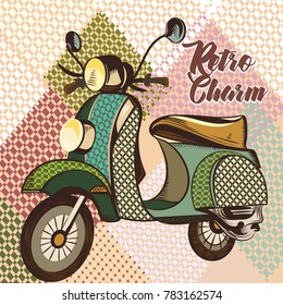 Fashion illustration with vintage bike and pattern