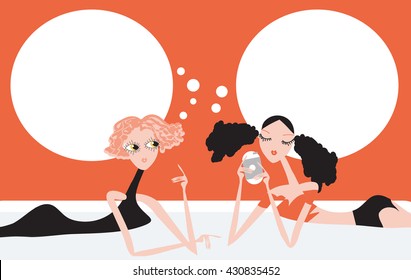 Fashion Illustration of wo girls gossiping