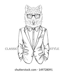 Fashion Illustration of Wolf dressed in Dinner Jacket, Classic Style, Vector Image