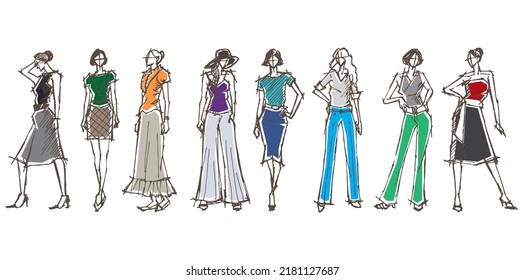 Fashion illustration of the woman.