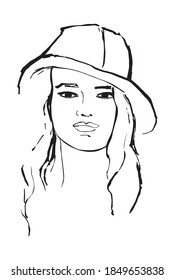 Fashion illustration of woman. Black and white graphic.
