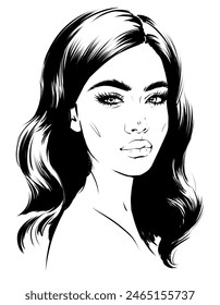 Fashion illustration of woman face with wavy hair