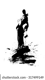 Fashion illustration a woman in a long dress, ink. Vector illustration