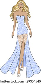 Fashion illustration of woman in long lace dress