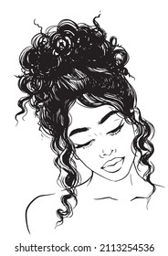 fashion illustration of woman with messy hairstyle