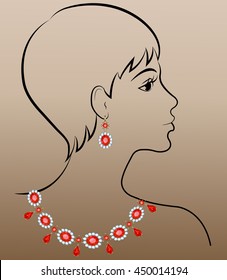 Fashion illustration of woman with necklace and earrings