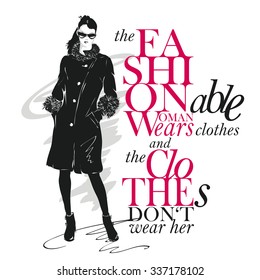 Fashion Illustration, woman with quote 