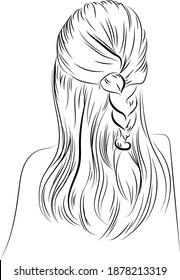 Fashion illustration. Woman with stylish hairstyles. Beautiful young woman with modern colorful hairstyle. Glamour model look fashion illustration on white background. Sketch, line art. Vector Eps 8 