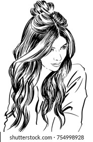 Fashion illustration. Woman with stylish hairstyles