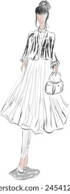 fashion illustration of a woman wearing a dress