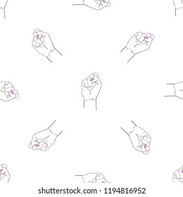 Fashion illustration. Woman's hand . Fist raised up. Girl Power. Feminism concept. Vector illustration in black and white colors. Seamless pattern can be used for textile, web design, surface textures