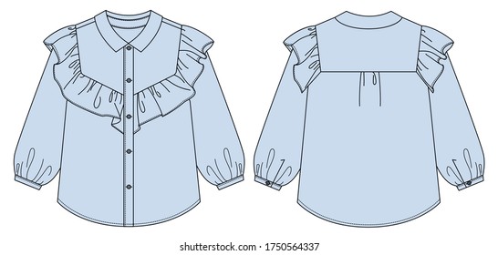 Fashion illustration. Women blouse with ruffles. Technical drawing vector