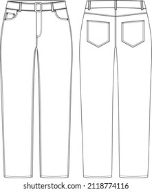 Fashion illustration. Women jeans. Technical drawing vector