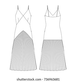 Fashion illustration. Women long dress with straps