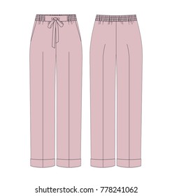 Fashion illustration. Women pink trousers. Technical drawing vector