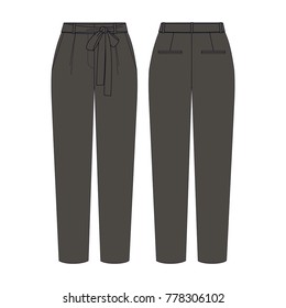 Fashion illustration. Women tousers with bow. Technical drawing vector
