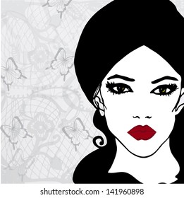 Fashion illustration of a young girl - vector illustration Print