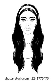 fashion illustration of young woman with long black hair