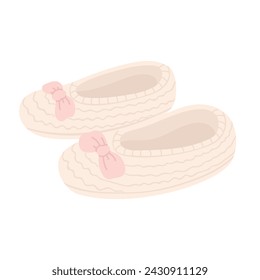 Fashion indoor fluffy slippers. Cozy house footwear, fluffy flip flops cartoon vector illustration