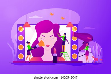 Fashion Industry, Cosmetology School. Makeup Artist, Stylist Service. Beauty Salon, Beauty Parlor, Professional Cosmetic Treatments Concept. Vector Isolated Concept Creative Illustration