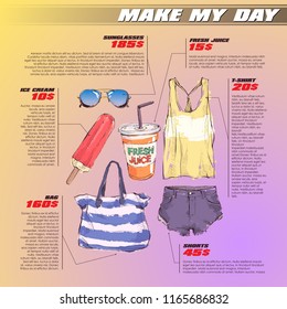 Fashion infographic with fashion accessories and text. Vector collection.