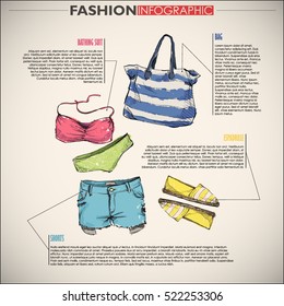 Fashion infographic with fashion accessories and text. Vector collection.