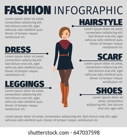 Fashion infographic with girl in the French style. Vector illustration