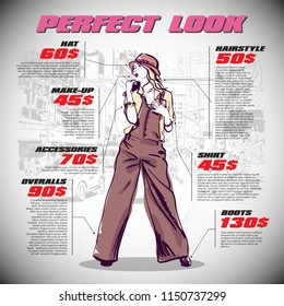 Fashion infographic with model and text. Vector collection.
