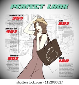 Fashion infographic with model and text. Vector collection.