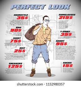 Fashion infographic with model and text. Vector collection.