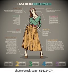 Fashion infographic with model and text. Vector collection. 