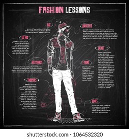 Fashion infographic on a chalkboard. Vector collection.