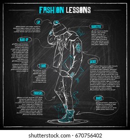 Fashion infographic on a chalkboard. Vector collection.