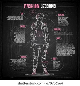 Fashion infographic on a chalkboard. Vector collection.